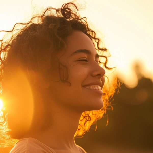 Woman smiling in the sunset