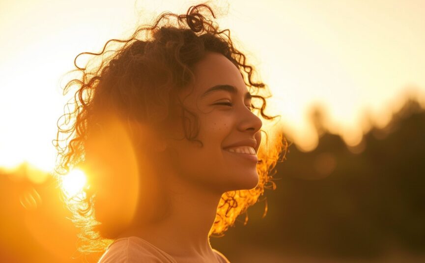 Woman smiling in the sunset